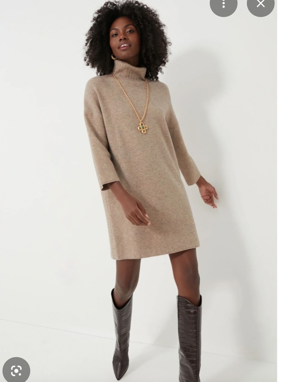 Pomander Place Vivienne Turtleneck Shift Dress in Light Brown